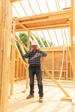 Residential Construction Site with mobile  phone 