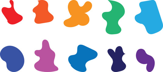 Ten colorful abstract organic shapes on white background
