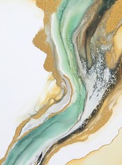 The illustration features a modern art design with a shimmering quality, incorporating a watercolor texture that blends gold, blue, and turquoise, and is framed by a distinctive brush stroke border