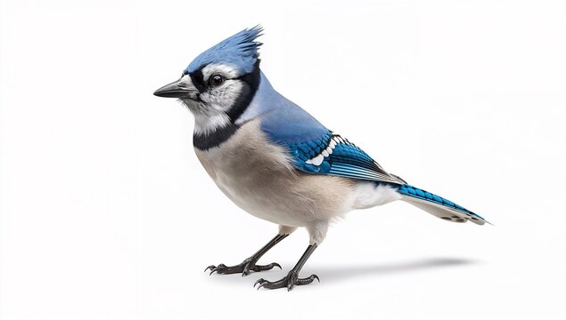 Hyperrealistic Blue Jay Bird with Vibrant Feathers Isolated on White Background