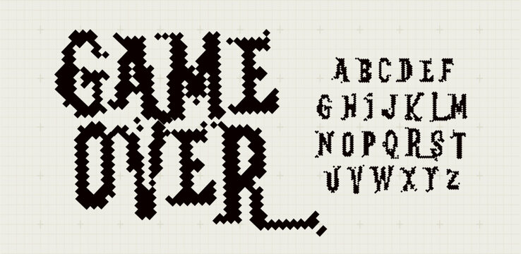Game Over Font Logo Alphabet Y2K Pixel Letter Set Modern Typography, Arcade Typographic Design for Title Text, Gaming Typo Headline, Old Computer Type Symbol Logotype, Games Fonts. Vector Typeface