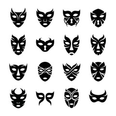 Obraz premium Collection of 16 Black Masquerade Masks Icons.