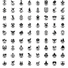 Fototapeta premium Collection of 100 vector icons representing various activities and concepts.