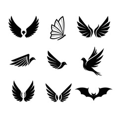 Fototapeta premium Collection of Black Wing Silhouettes.