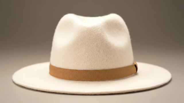 A stylish straw fedora hat transforms into a white felt hat. This creative transition highlights different textures and materials.
