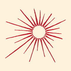 Obraz premium Abstract red sunburst or starburst radiating lines from a central point, on a cream background