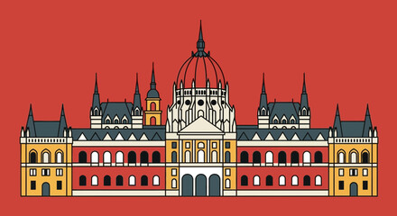 Budapest Parliament Building Illustration