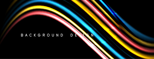 Abstract flowing lines, vibrant colors over black background. Modern design element, dynamic visual texture.
