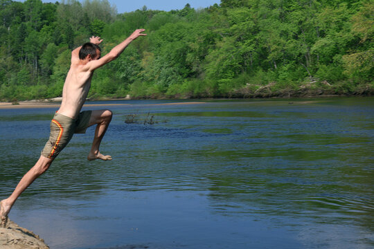 Man jumping in a lake - Before
