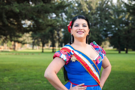 Portrait of Chilean Cueca Champion in Traditional Attire