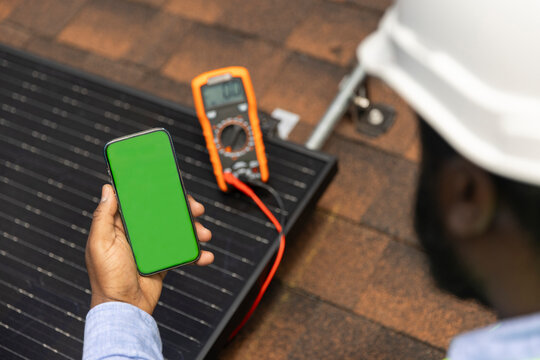 Solar Panel technician cell phone blank portrait 