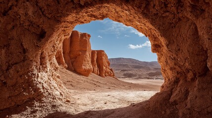 Rock window formed in desert cliffs, Morocco.