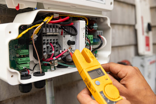 Solar Panel electronics tested with multimeter 