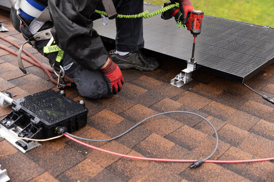 Solar Panel technician installation drill