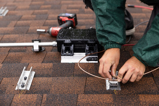 Solar Panel technician installation wire 