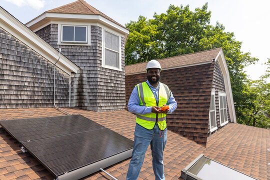 Solar Panel engineer black worker portrait 