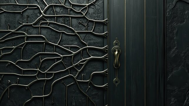Ornate Metal Door with Detailed Textures and Elegant Hardware