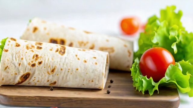 Fresh vegetable wraps on a wooden board, healthy and delicious meal