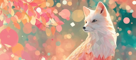 Fox with white origami bow tie and floating hearts for birthday gift