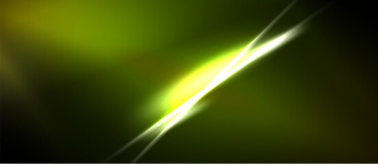Naklejka premium Abstract background features bright diagonal lines, glowing yellow center, dark green hues. Smooth gradients create dynamic visual effect.