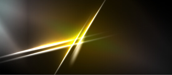 Naklejka premium Abstract lines intersect, creating bright golden glow against dark background. Minimalist design evokes energy, speed, motion.