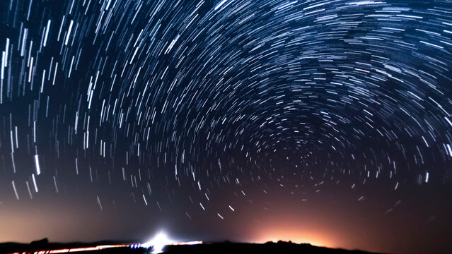 Star Trails of Universe Polaris North Star Wide Angle Astrophotography Night Sky