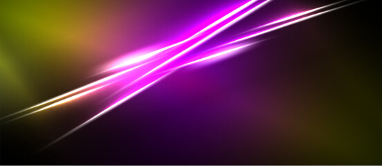 Abstract vibrant lines intersect, creating dynamic energy. Colors blendpurple, gold, blackforming striking visual contrast. Smooth gradients dominate composition. © antishock