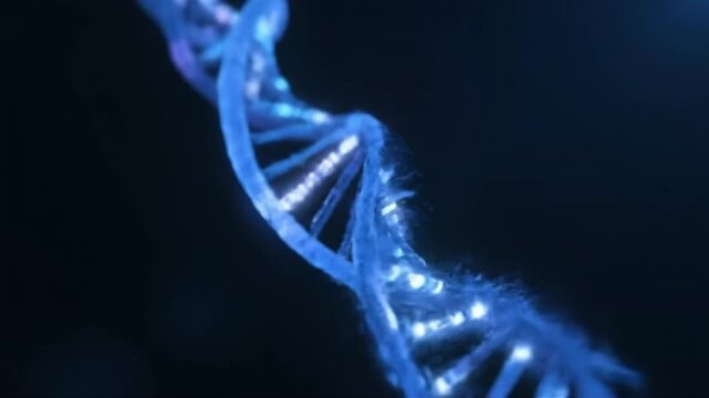 Insemination, A 3D DNA Helix Rendering in Vibrant Blue Against a Dark Background Highlighting Scientific Precision