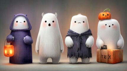 Adorable Halloween Characters Gathering for a Festive Celebration
