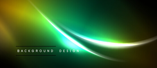 Fototapeta premium Abstract background features vibrant green, gold hues. Smooth curves create dynamic visual flow. Modern design elements present sleek aesthetic.