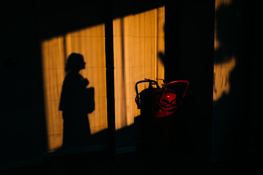 Shadows cast against a golden backdrop at sunset