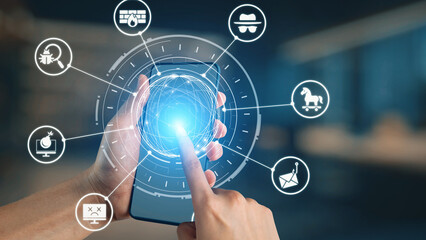 Fototapeta premium The concept of malware protection is vital for cybersecurity. This system provides robust virus protection, scanning for threats to ensure data safety and network security. Gist