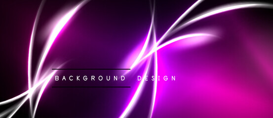 Obraz premium Abstract purple neon lines over black background. Dynamic curves create modern design, suitable for digital art or presentation.