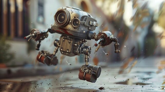 A photo of a wind-up toy in motion.