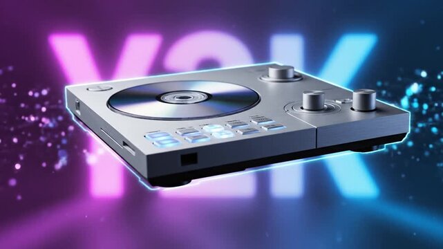 Futuristic digital audio player with blue lights and neon glow