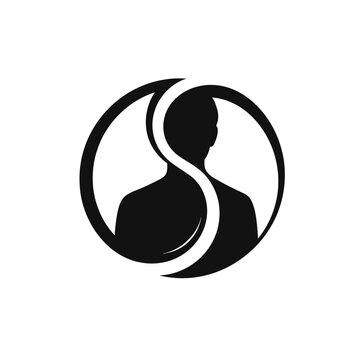 Silhouette of a person inside a yin yang symbol.