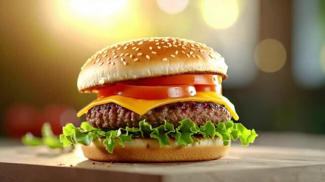 Delicious gourmet cheeseburger with fresh ingredients and vibrant colors