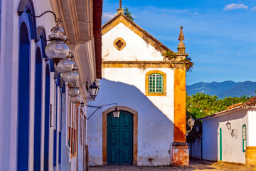 Streets and houses of historical center in Paraty, Rio de Janeiro, Brazil. Sunny day in Paraty....