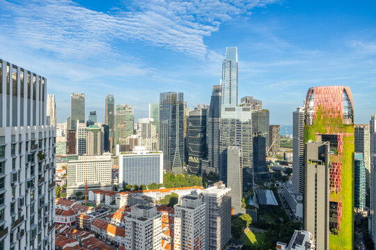 Modern architecture of Singapore CBD with high rise commercial buildings