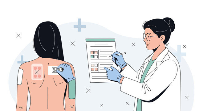 Doctor Administering Allergy Test Patch on Patient's Back