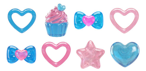 パステルゼリー風3Dスイーツ＆ラブアイコンコレクション ― グロッシーリボン・ハート・スターセット