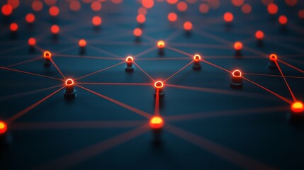 Close up of network with many red lights illuminated detailed view of data network showing active red indicator lights
