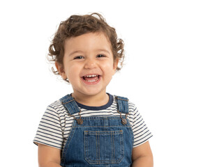 Little happy child smiling and laughing, isolated on transparent background, vivid light Professional photography.