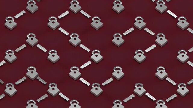 Digital security and data protection with interconnected lock and key icons creating a pattern of safety and access control