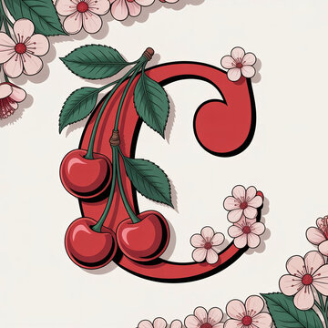 vector illustration of an abstract floral background with charry, charry flower and letter c