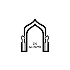 Obraz premium Islamic Eid Mubarak Greeting Card Design with Archway and Minarets.