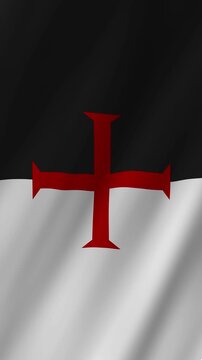 Vertical Templar Beauseant Flag Animation, Realistic 4K Background