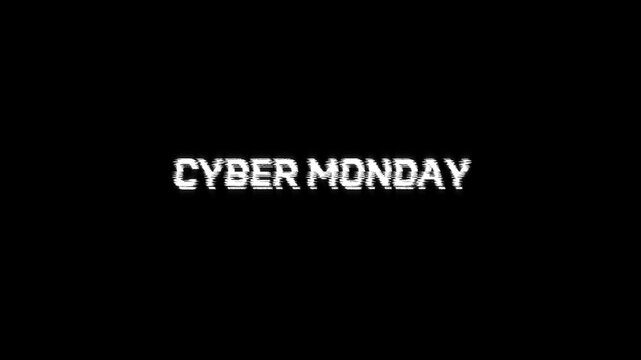 cyber monday text glitch animated effect on black background. cyber monday offer banner for advertising, retail sale ad animation, online shopping 4k hd video