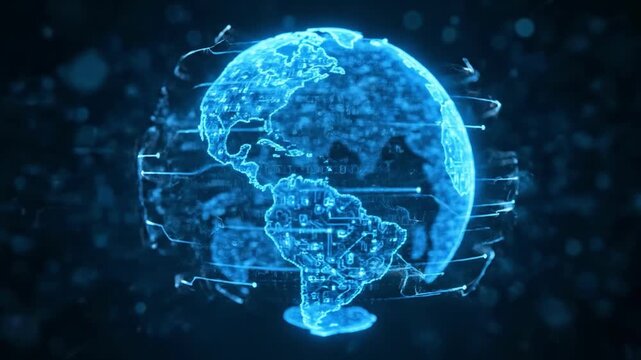 A stunning representation of a tech-integrated Earth. Ideal for illustrating global connectivity, technological advancements, and the future of our wo