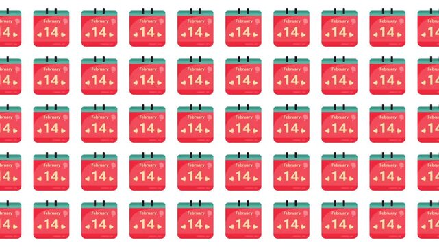 Repeating pattern of red calendars for february 14th suitable for valentines day designs, printables, greeting cards, wrapping paper, and more.